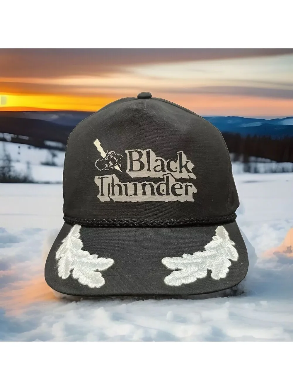 Vintage Black Thunder Silver Leaf Leather Strapback Baseball Cap Town Talk